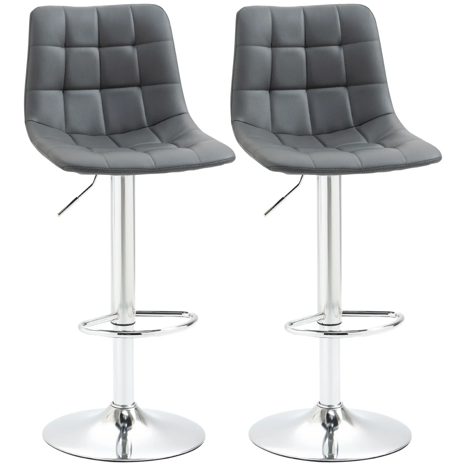 HOMCOM Stools Set of 2 Adjustable Breakfast Dining Stools for Home Kitchen in Grey 2