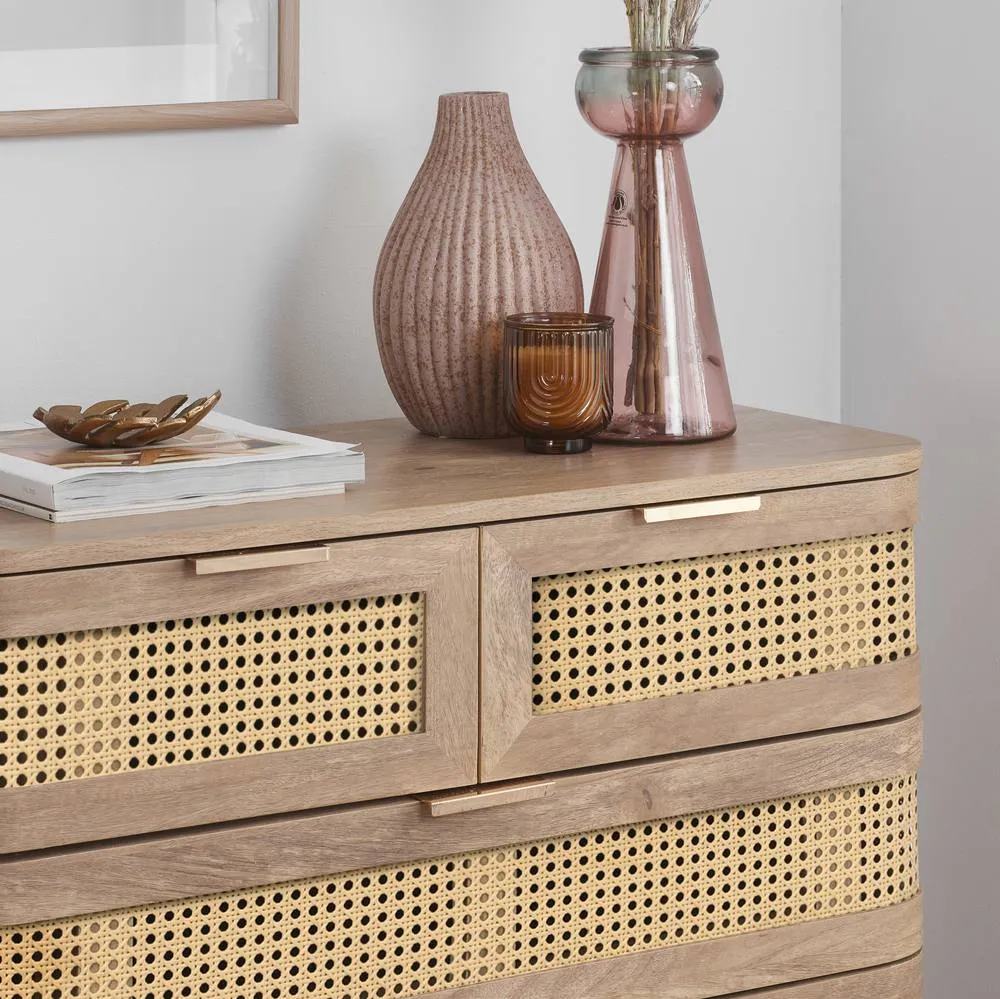 Birlea Rattan Chest of 5 Drawers Sark Brown Oak Mid Century Modern in Beige 3