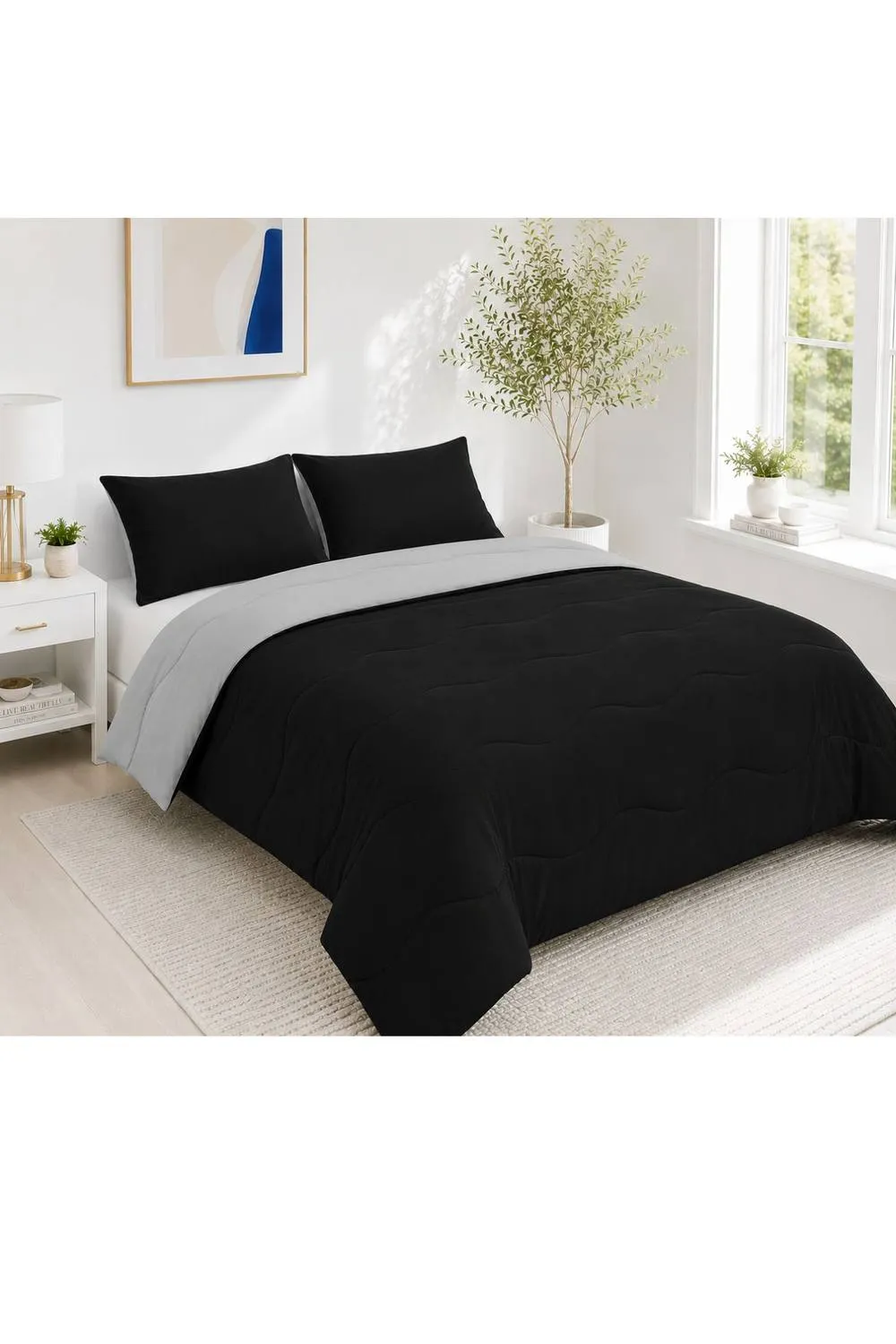 Ezysleep 10.5 Tog Soft Coverless Reversible Duvet Set with Pillowcase Cover in Black 1