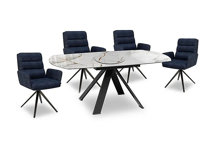 Felipe 190cm Swivel Extending Dining Table, Large Lazy Susan and 4 Swivel Dining Arm Chairs