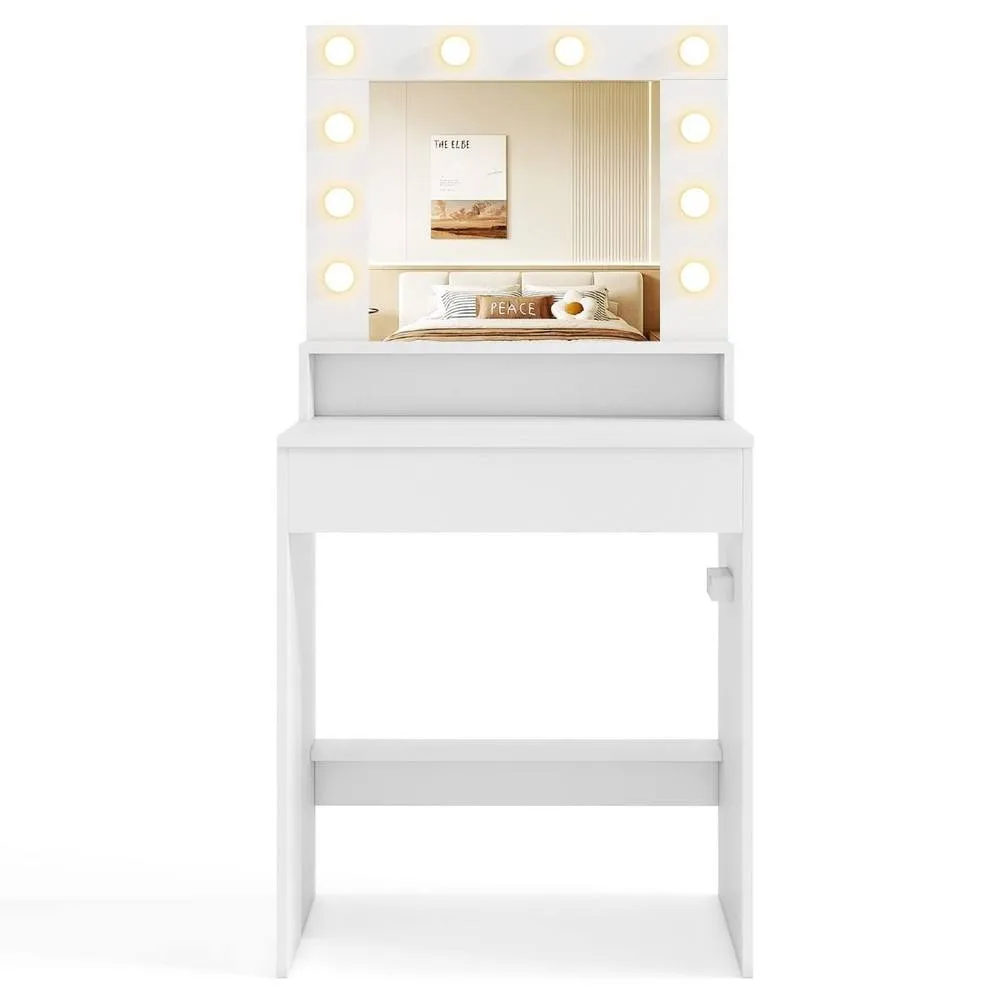 Costway Wooden Vanity Desk w/ Mirror & Lights Modern Dressing Table in White 5