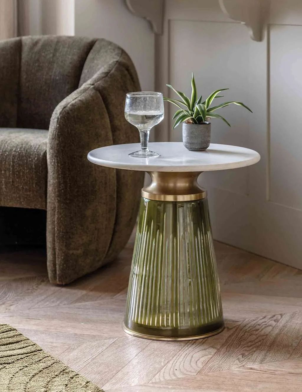 Gallery Direct Seville Marble and Glass Side Table Dark Green