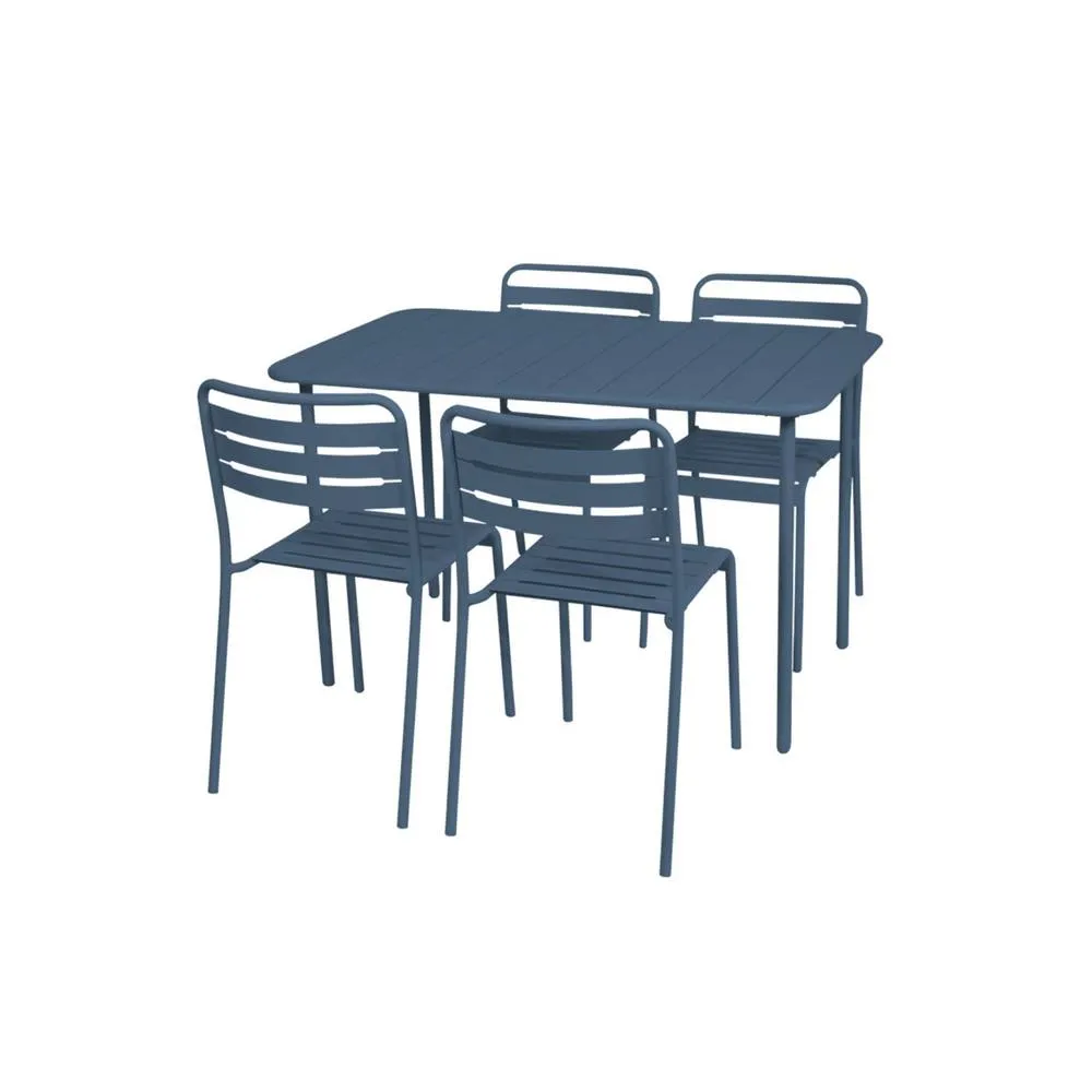 sweeek 4-seater rectangular steel garden table set with 4 chairs in Dark Blue 2
