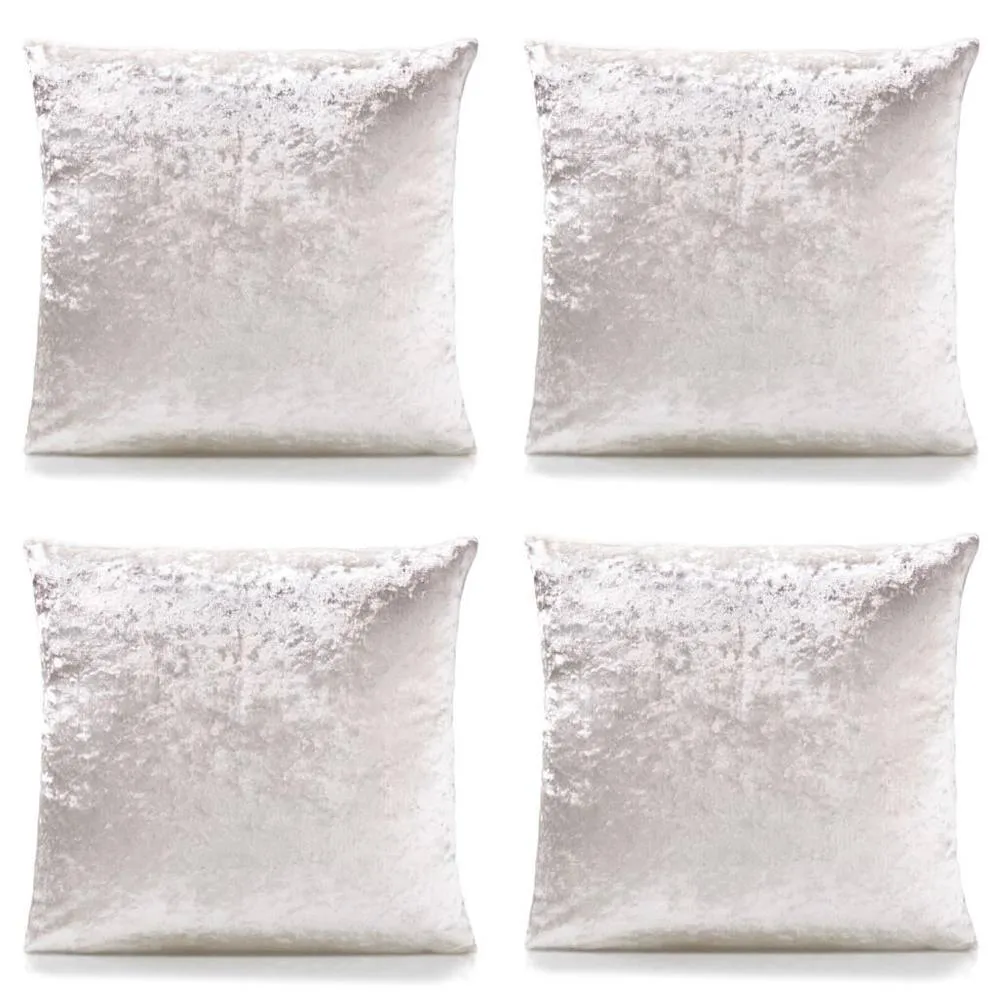 Luxury Living Crushed Velvet Cushions Set of 4 With Fibre Filled Pads in Cream