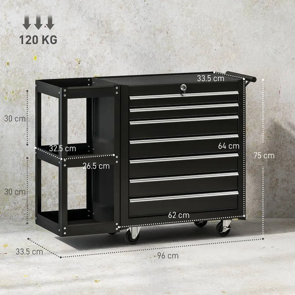 HOMCOM 7 Drawer Lockable Steel Tool Chest on Wheels for Workshop, Black 3