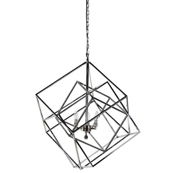 Geometric Box Pendant  Shiny Metallic Finish