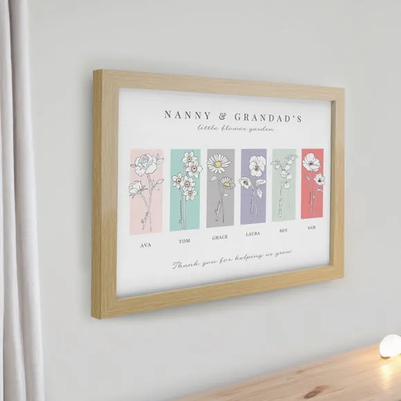 Personalised Birth Flower Family of 6 Framed Print 2
