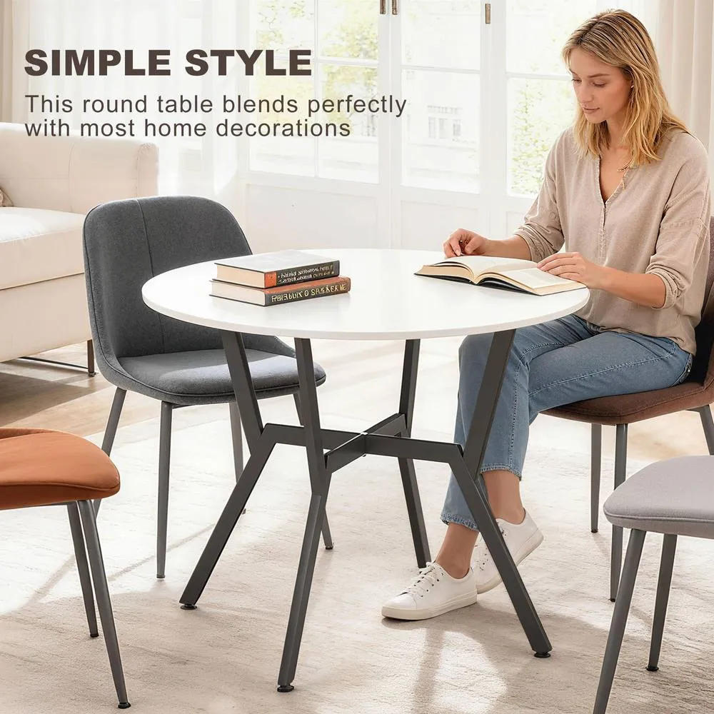 HOMCOM Small Kitchen Table with Black Steel Legs, Dining Table in White 4