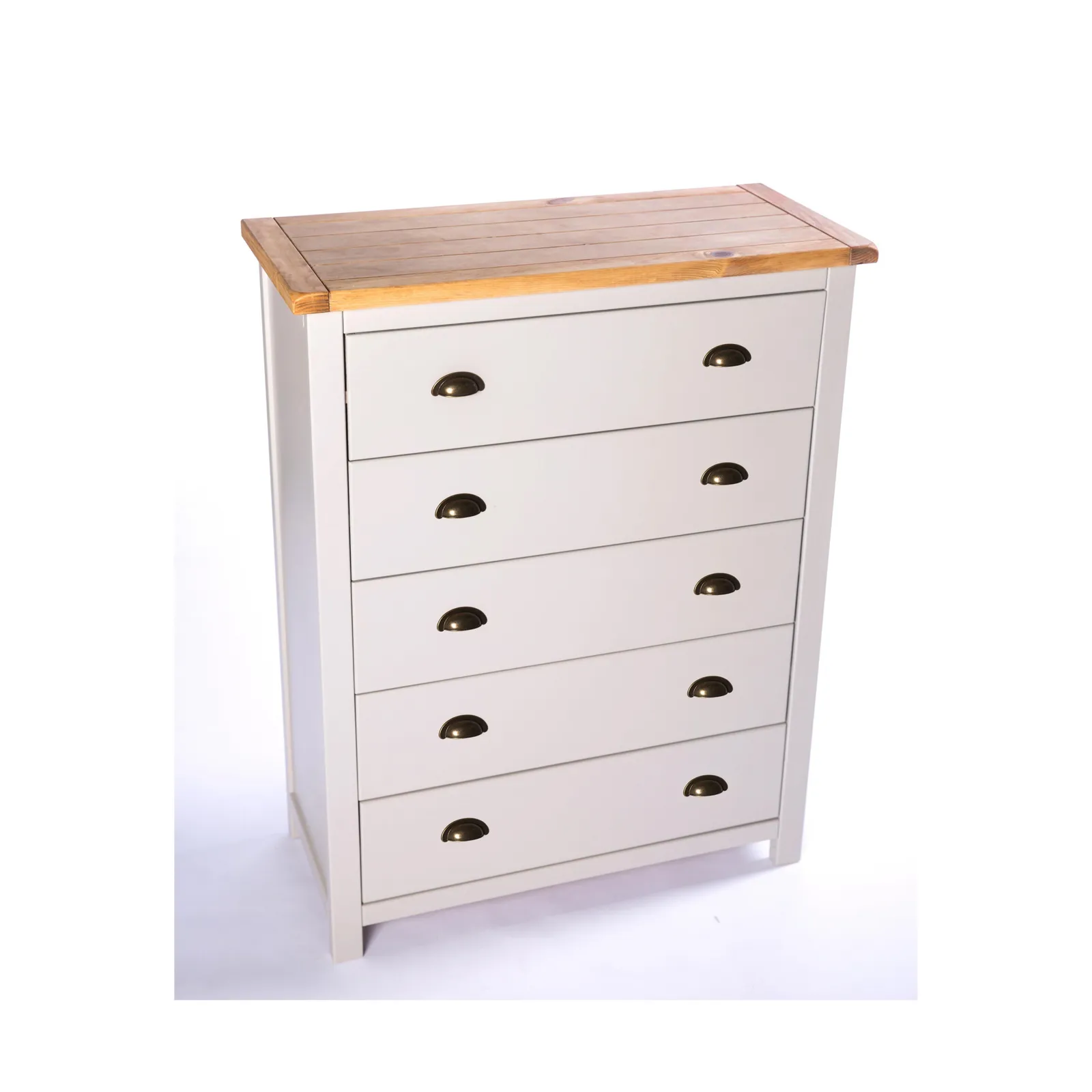 Cabinet Bits Argenta 5 Drawer Chest of Drawers Brass Cup Handle in Light Grey 3