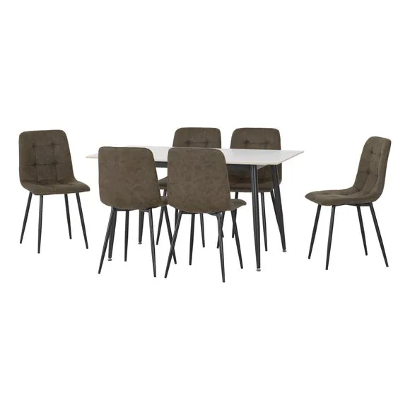 Fenton 4 Seater Dining Table Set with 6 Olive Suede Dining Chairs 2