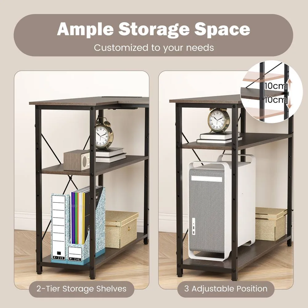 Costway L-shaped Computer Desk w/Power Outlet Workstation w/Reversible Shelves in Grey 5