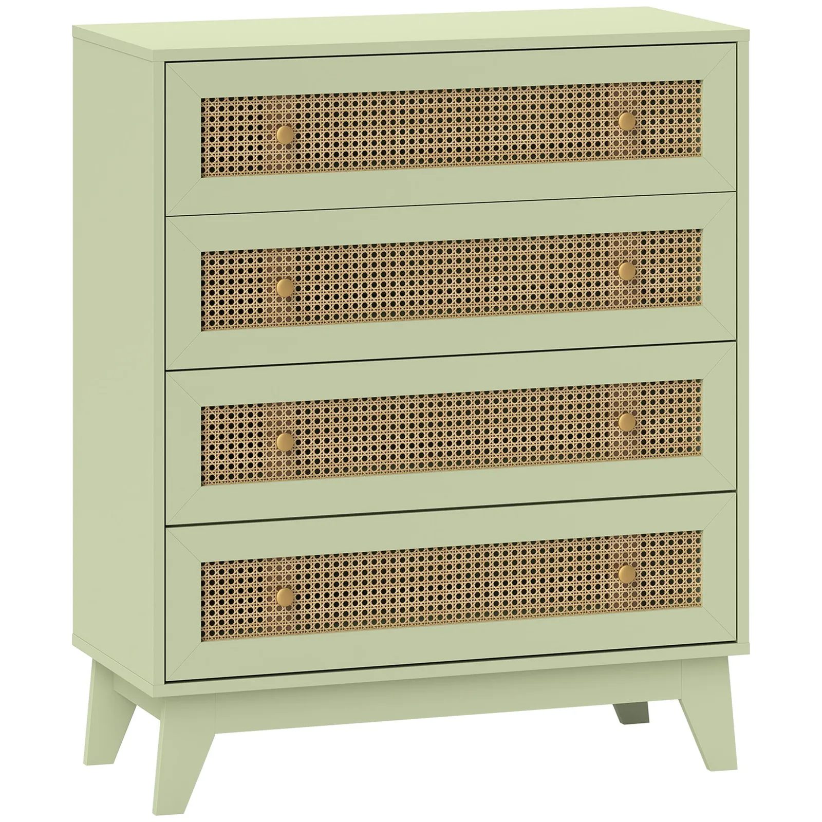 HOMCOM Chest of Drawers, 4 Drawer Unit Storage Organiser with Rattan Element in Light Green 2