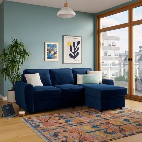Layton Velvet Corner Trundle Storage Sofa Bed