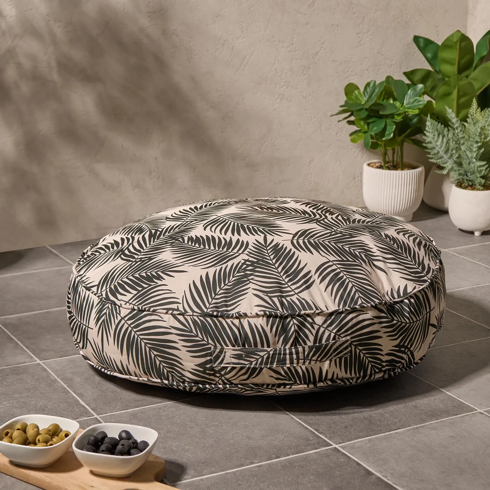 OHS Large Outdoor Cushion Round Decorative Floor Garden Water Resistant in Black