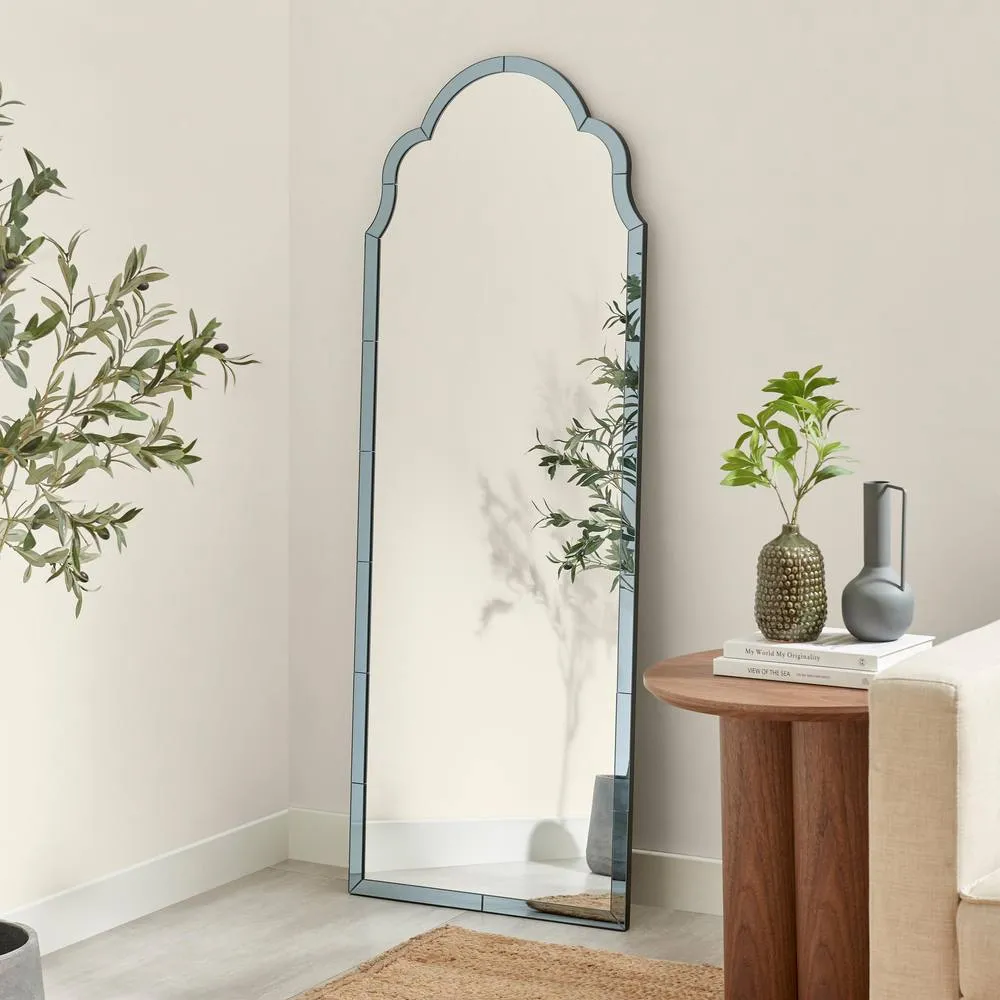 FurnitureboxUK Opaline Smoked Blue - Grey Ornate Full Length Arch Wall Mirror