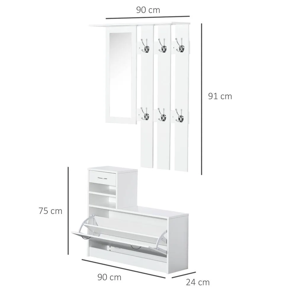 HOMCOM Entryway Organizer Shoe Storage Space Saving Mirror Chest Wardrobe in White 3