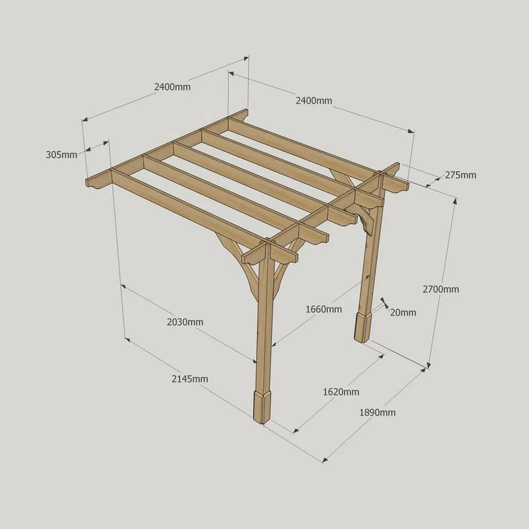 Rutland County Garden Furniture Ltd Wall Mounted Premium Pergola, Wood, L240 x W240 x H270cm, Rustic Brown 6
