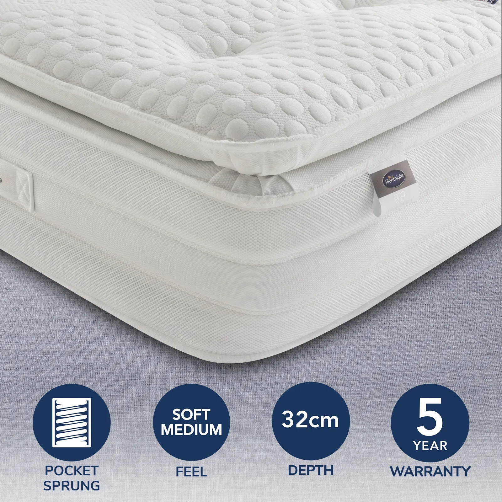 Silentnight Soft Medium 2000 Pocket Geltex Pillowtop Mattress White