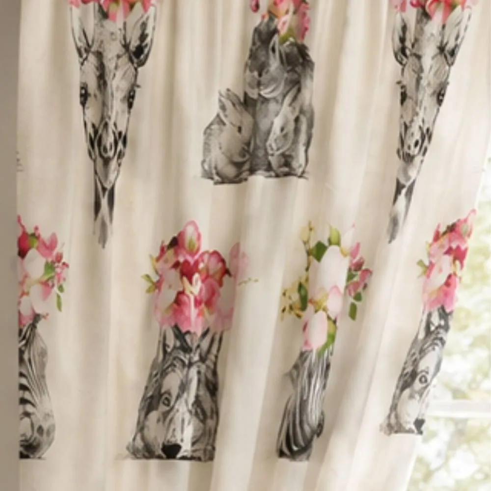 Smart Living Sketch Line Curtains Pair with Tie Backs - Animal Floral Print 5