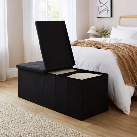 Faux Linen Bed Ottoman 2