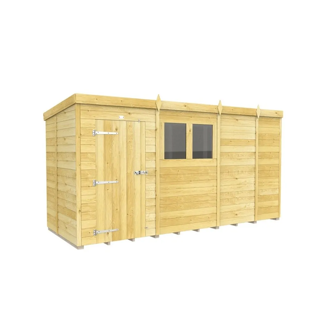 Buttercup Farm 13 x 5 Feet Pent Shed - Single Door W/ Windows - L147 x W387 x H201 cm in Brown 2