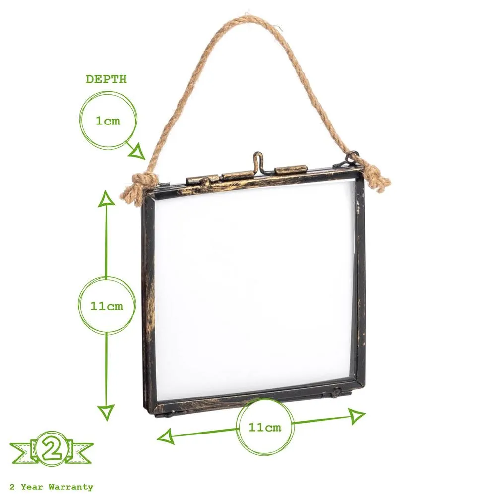 Nicola Spring 3pc Hanging Metal Photo Frames Gallery Set - Black - Picture Frame Wall Mounted Frame with Rope 3