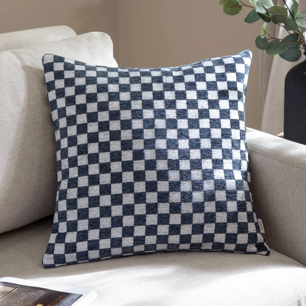 HOEM Larro Chenille Checkerboard Cushion in Blue
