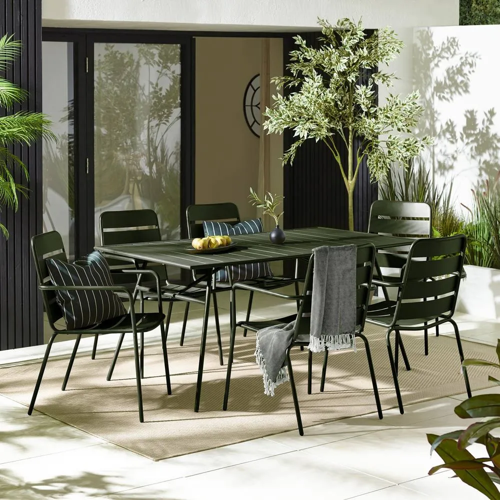 FurnitureboxUK Furniturebox UK Leros Metal 6 Seat Garden Dining Set in Green 1