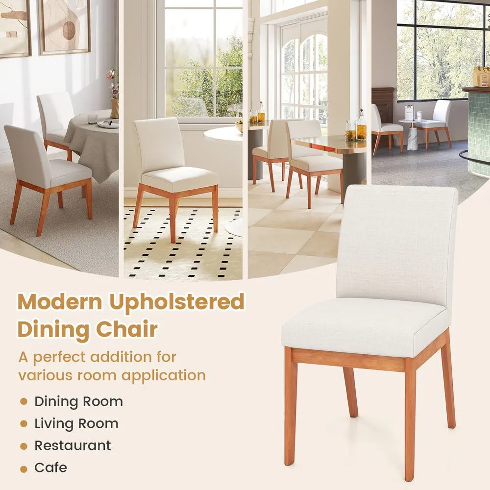 Costway 2PCS Modern Kitchen Dining Chair Upholstered Armless Accent Chair in Beige 4