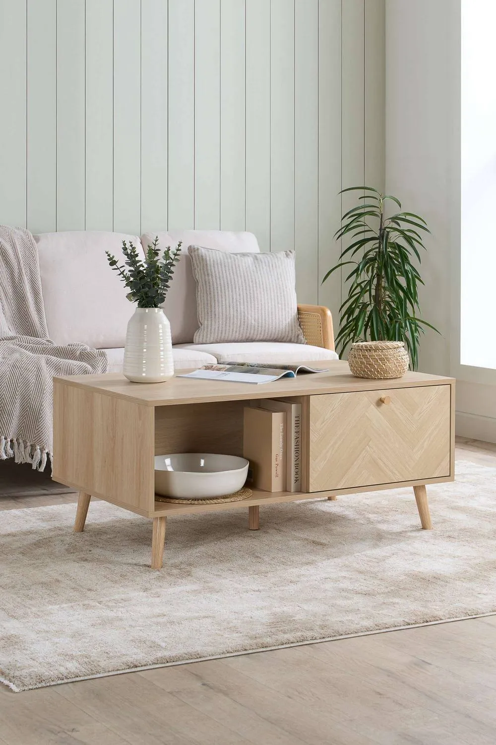 Birlea Herringford 1 Drawer Coffee Table with storage Oak Parquet Design in Brown
