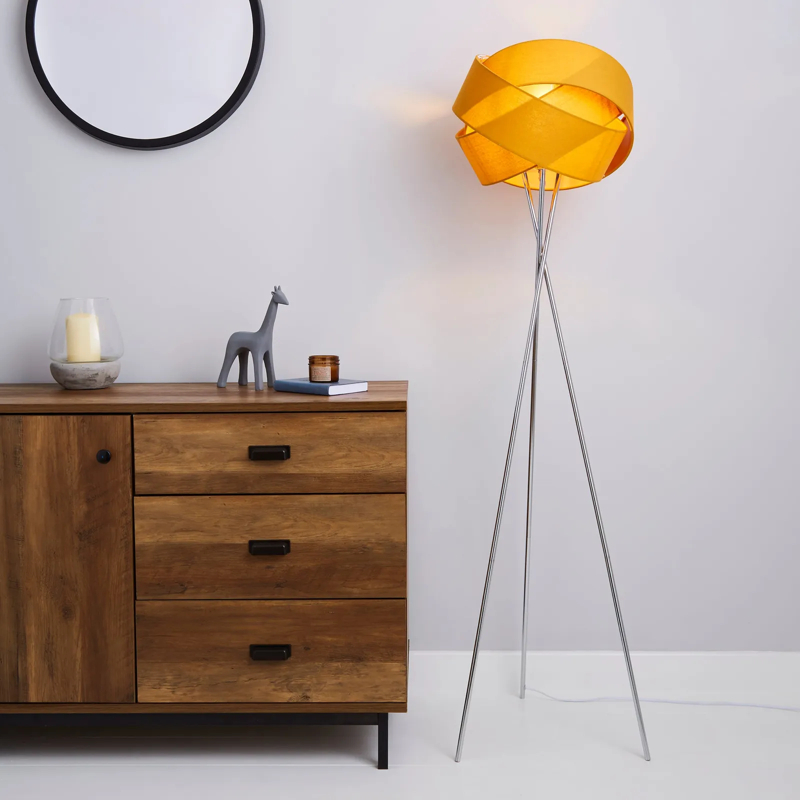 Elements Harley Tripod Ochre Floor Lamp Yellow