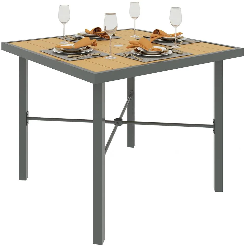 OUTSUNNY 90cm Square Outdoor Patio Garden Dining Table with Umbrella Hole in Natural 2