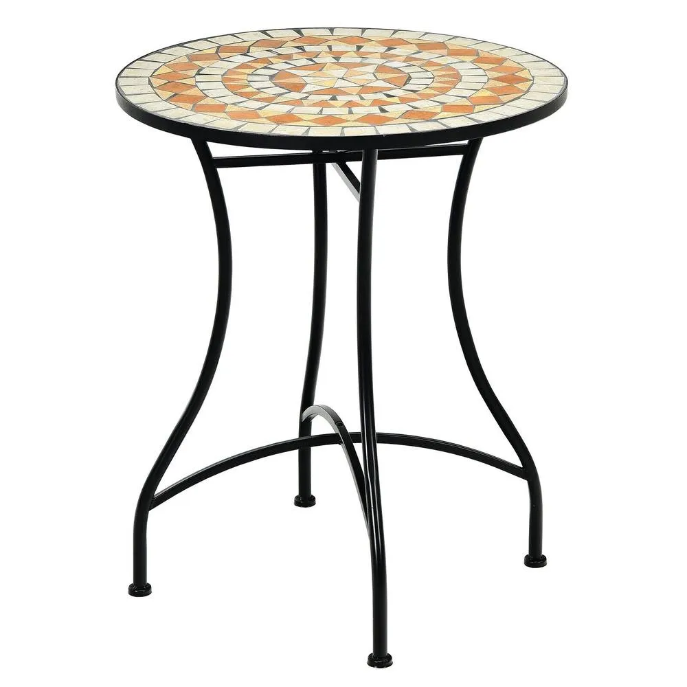 Costway Round Table with Iron Frame & Retro Mosaic Tabletop in Black
