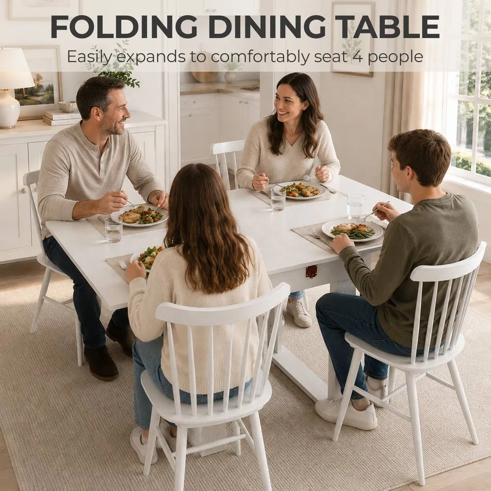 HOMCOM Modern Folding Dining Table for 4 Under-Table Storage 140cm White 4