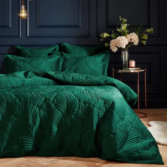 Paoletti Palmeria Emerald Velvet Duvet Cover and Pillowcase Set 1
