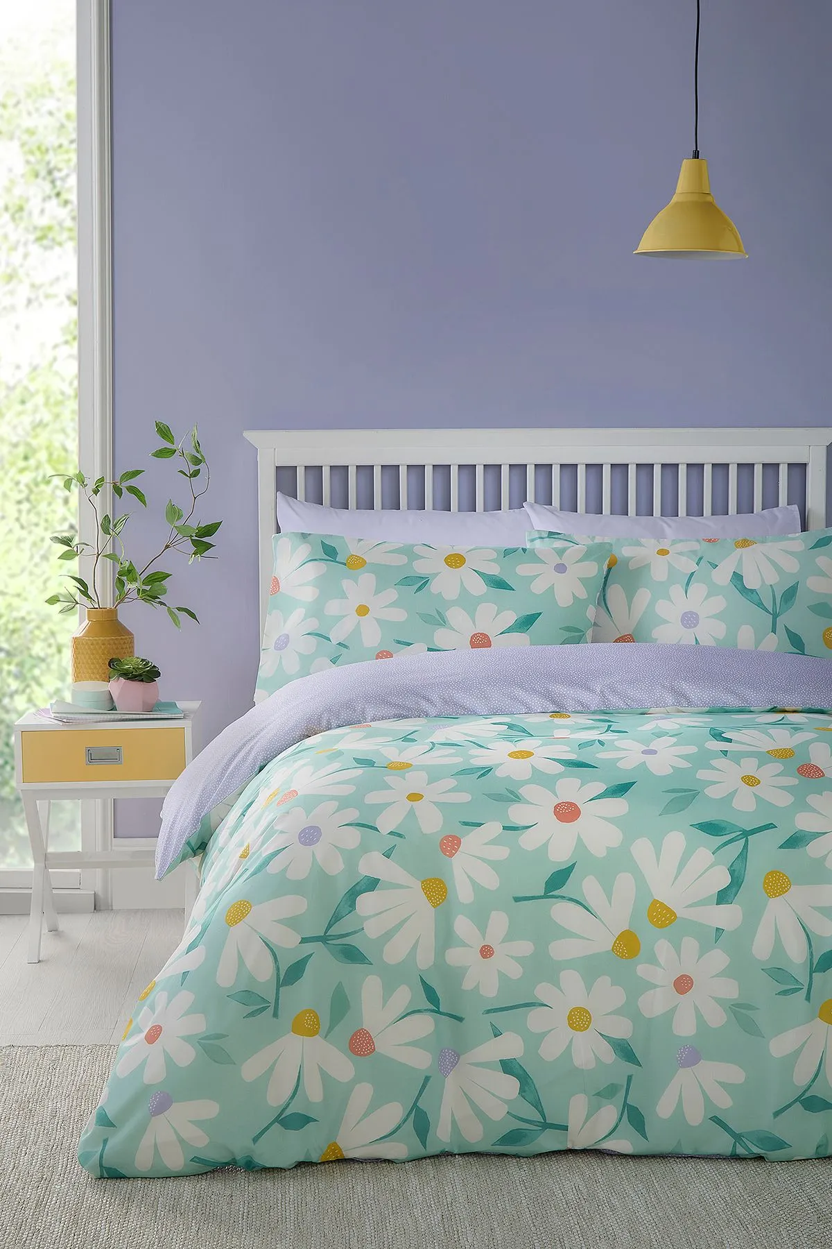 Fusion 'Daisy' Retro Daisy Print Peach Textured Duvet Cover Set in Duck Egg Blue