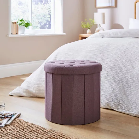 Faux Linen Round Ottoman 1