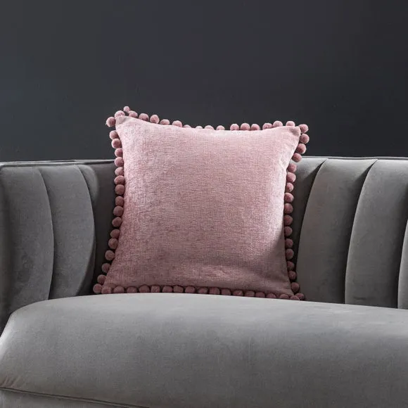 Chenille Square PomPom Cushion