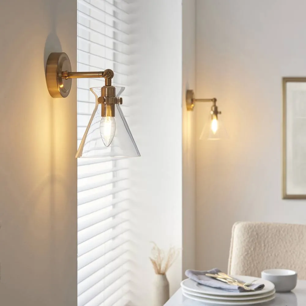 Netlighting Harlow Dome Wall Lamp Brushed Aged Brass Clear Glass in Gold 2