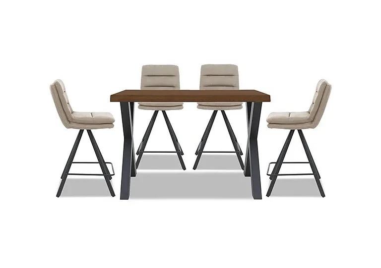 Hades 140cm Straight Edge Table with X Shaped Legs and 4 Njord Sand Fabric Swivel Bar Stools - Old Bassano