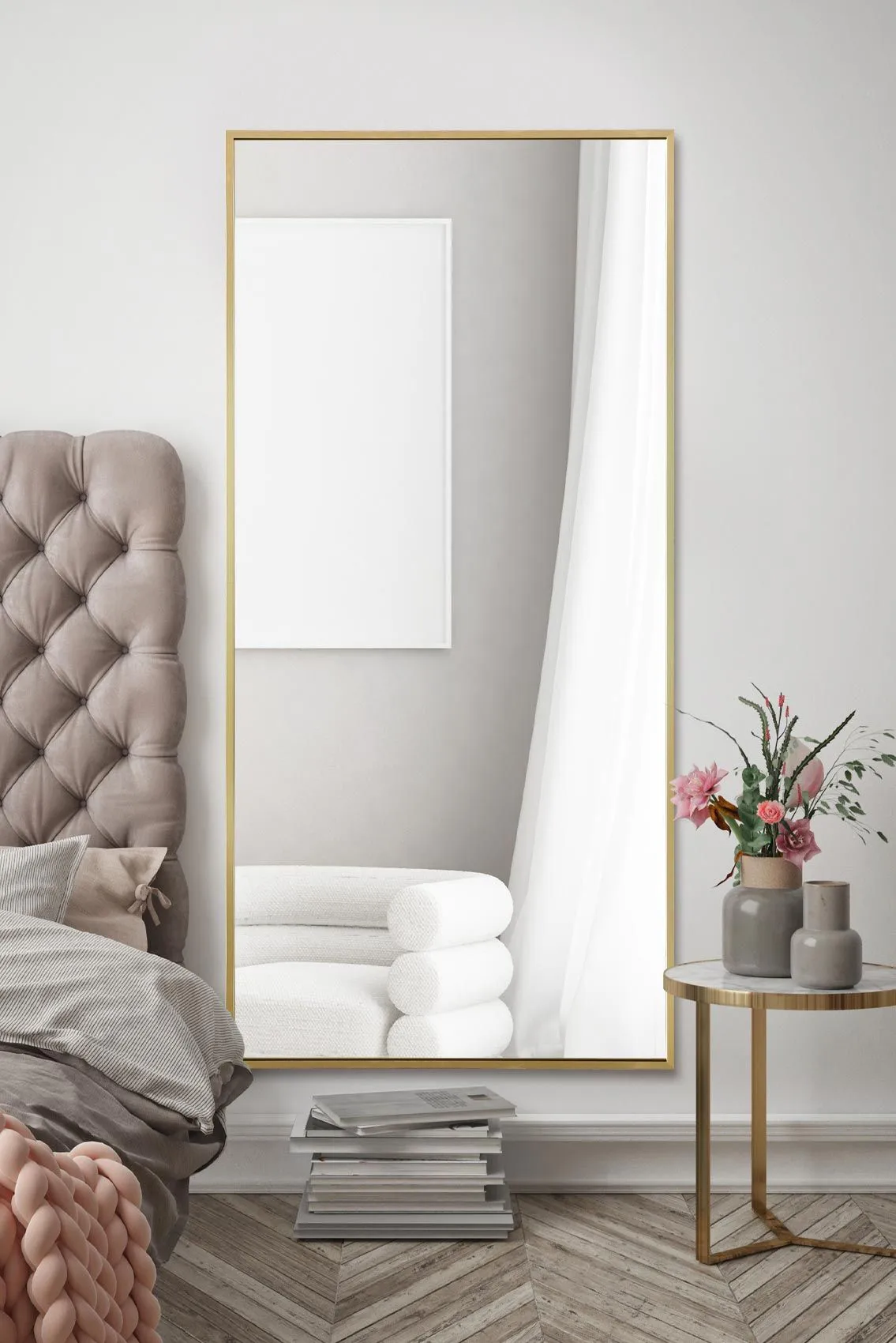 MirrorOutlet Gold Aluminium Edged Wall Leaner Mirror 68" X 33" (174 X 85CM)