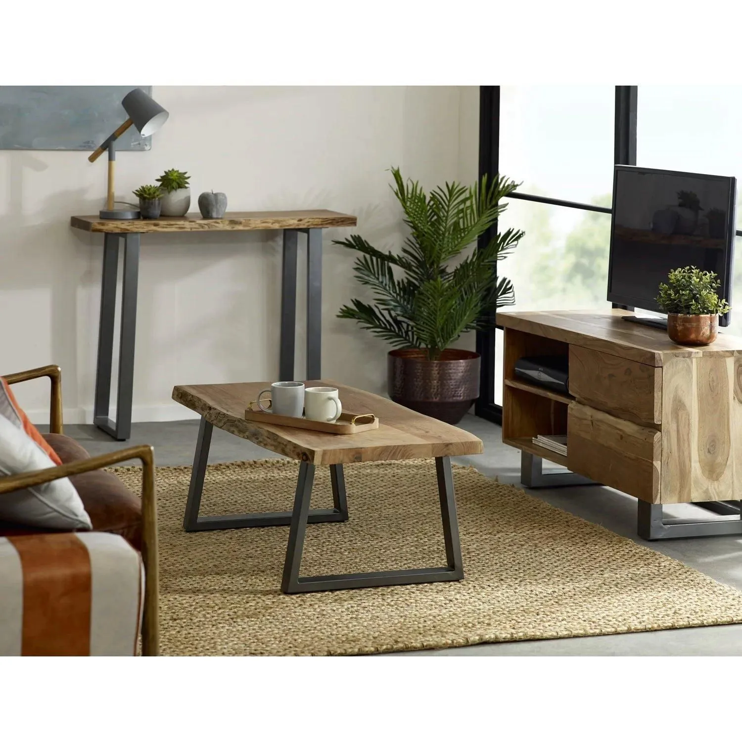 IH Design Wollaston Natural Essential Live Edge Console Table in Brown 4