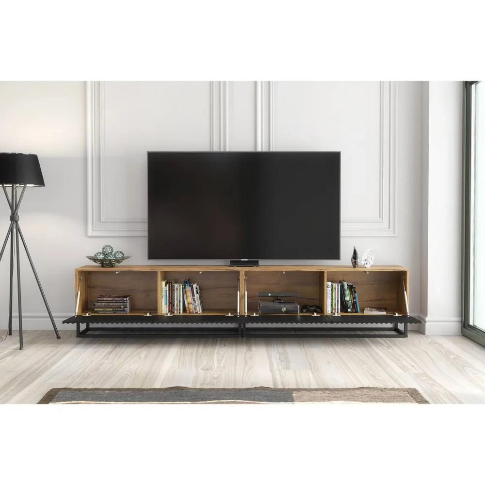 Creative Furniture Ripple Duo TV Unit 200cm - Oak & Black Fluted Doors in Brown 3