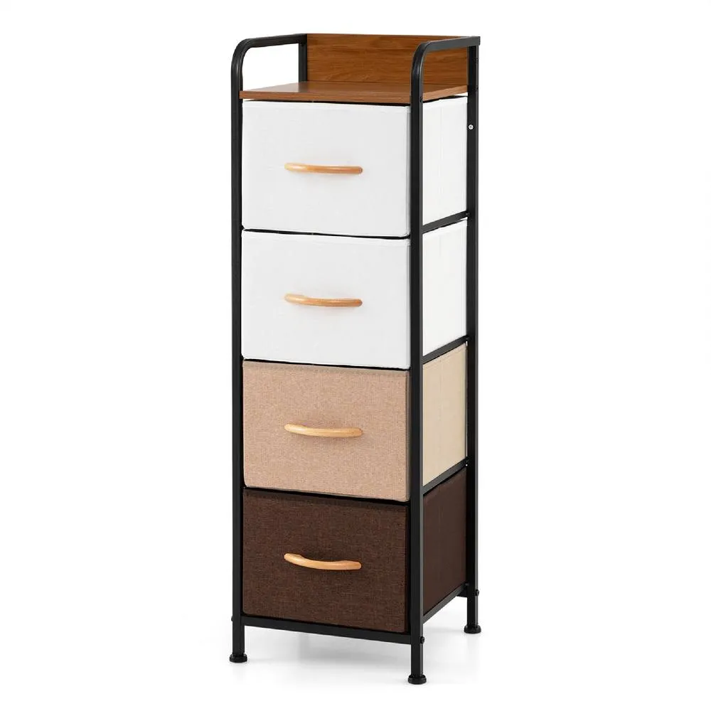 Costway 4-Drawer Dresser for Bedroom Narrow Vertical Storage Organizer With Fabric Bins in Brown