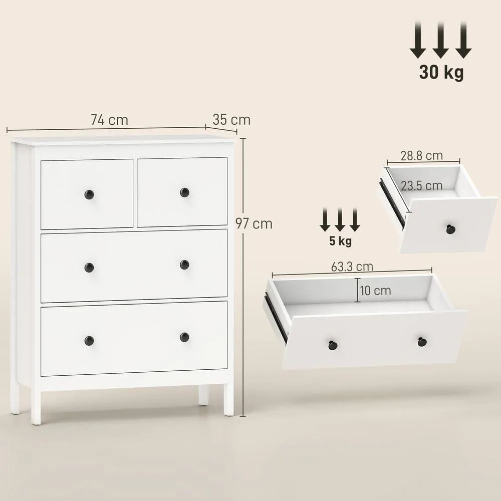 HOMCOM Modern Chest of Drawers, 4 Drawer Dresser for Bedroom, White 3