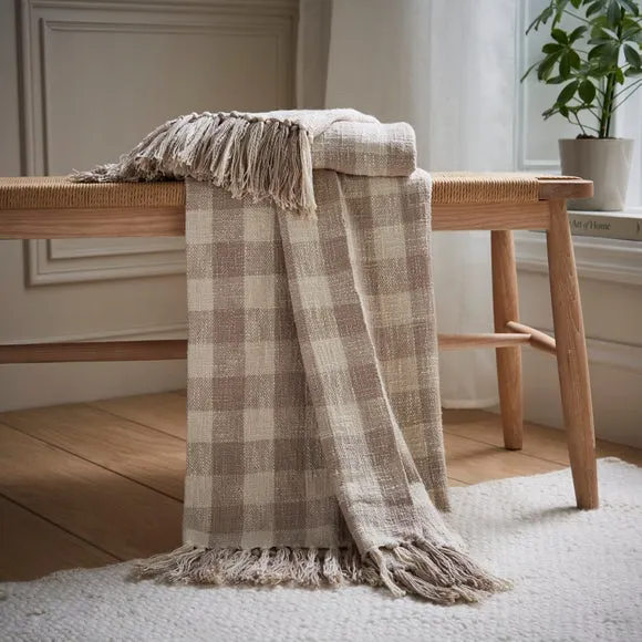 Gingham Cotton Throw Blanket, 130cm x 180cm