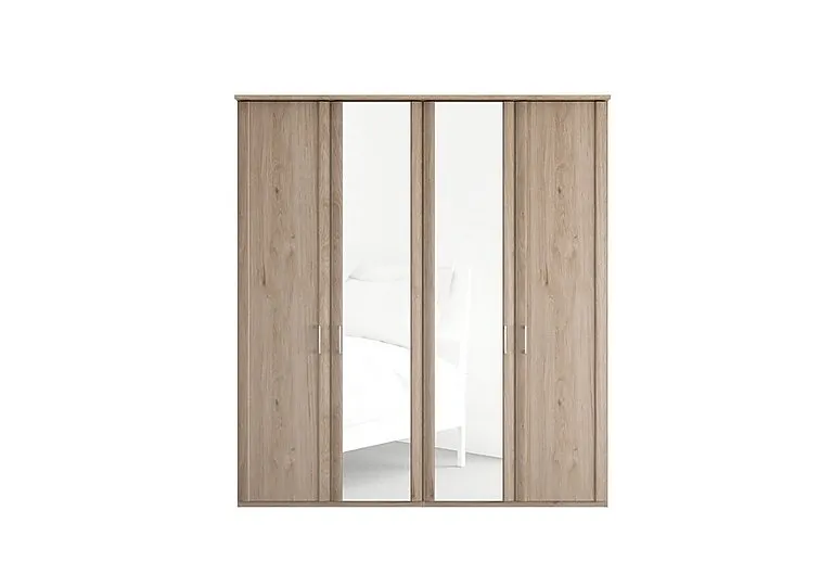 Oxford 4 Door Hinged Wardrobe with Mirrors - Holm Oak
