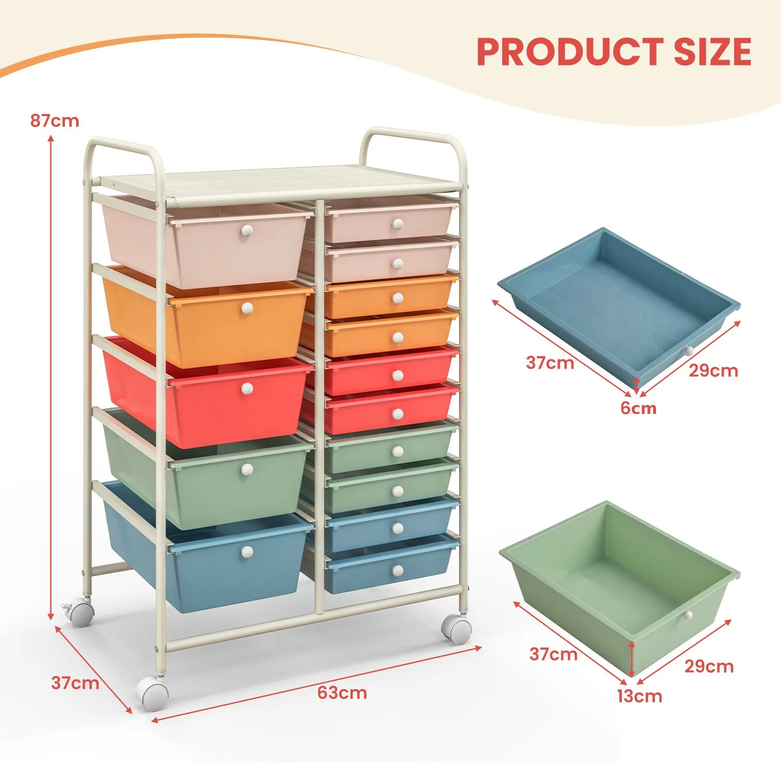 Costway 15 Drawer Rolling Storage Cart Tools Scrapbook Paper Organizer Lightweight 2