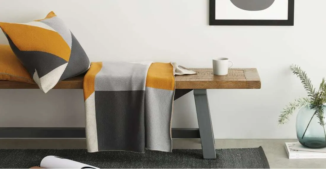 Holden Cotton Knit Throw 130 x 170cm, Yellow & Grey