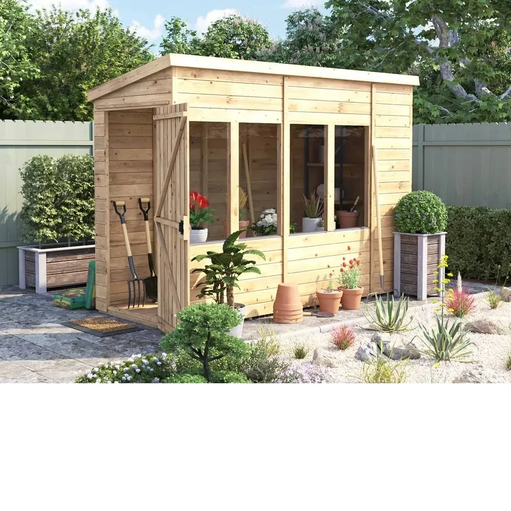 Dunster House Wooden Potting Shed Pent Roof W4' x D10' (W1.2 x D3.0m) Overlord Modular in Brown 2